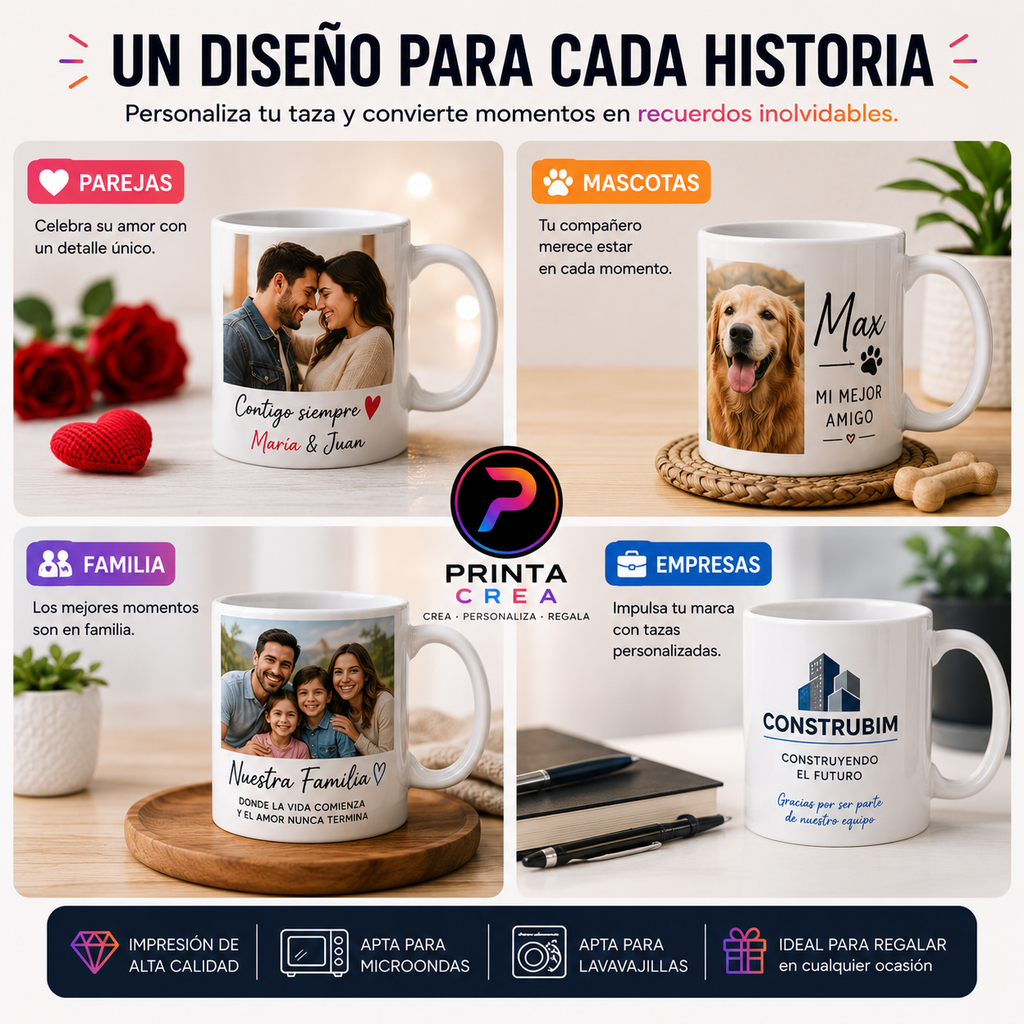 Taza Personalizada 11oz | Foto, Nombre, Logo o Diseño | Printa Crea