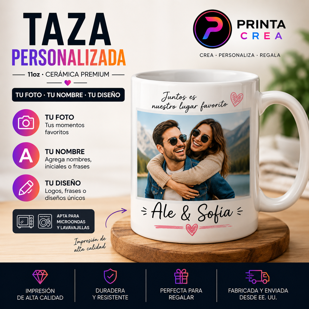 Taza Personalizada 11oz | Foto, Nombre, Logo o Diseño | Printa Crea