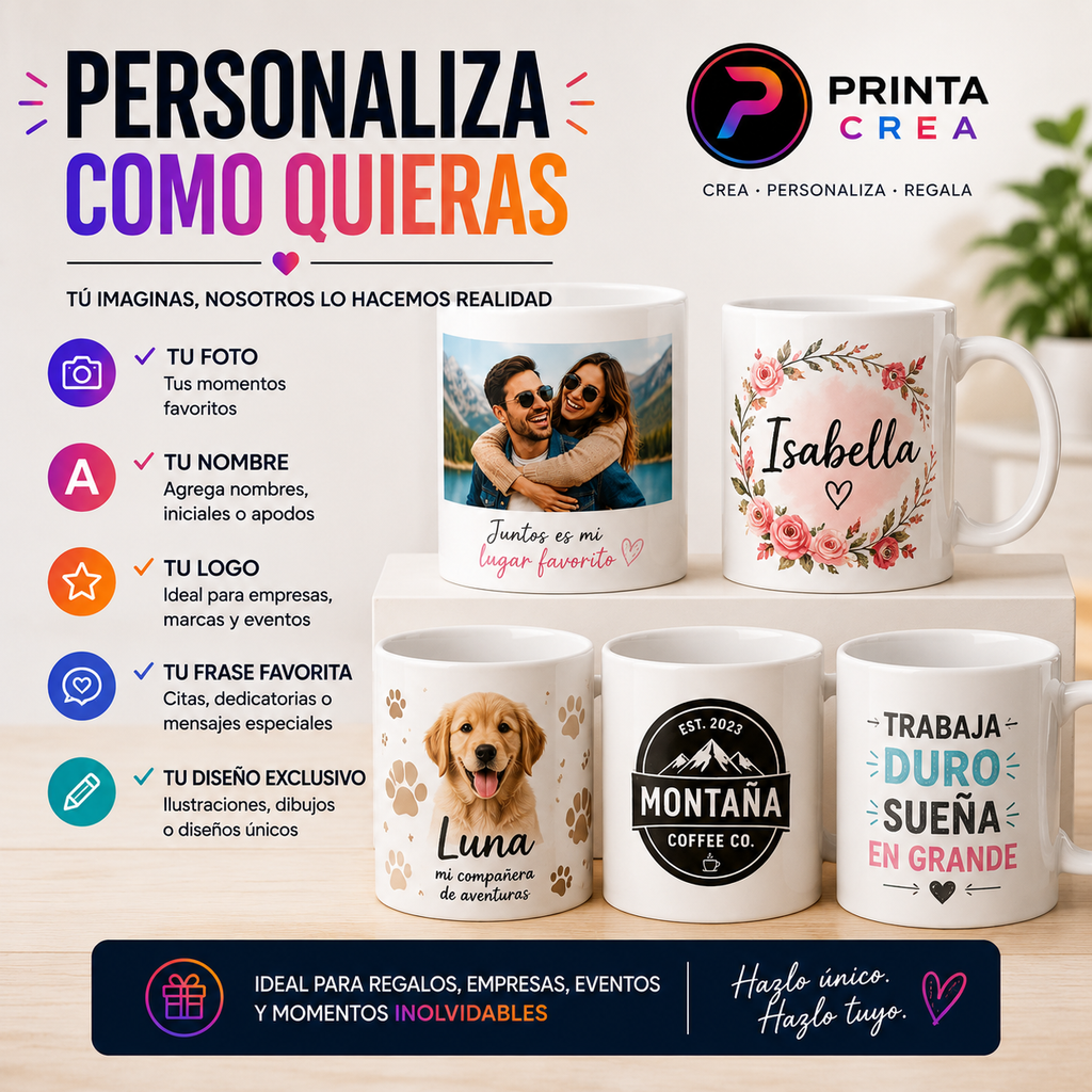 Taza Personalizada 11oz | Foto, Nombre, Logo o Diseño | Printa Crea