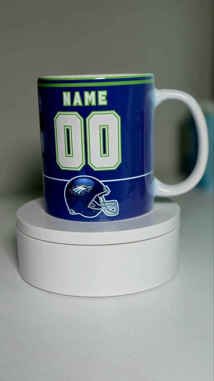 Personalized Football Mug – Custom Team, Name & Number Coffee Cup – Sports Gift