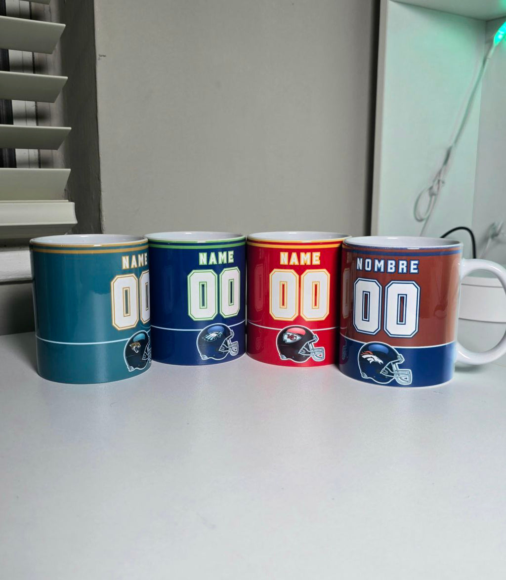 Personalized Football Mug – Custom Team, Name & Number Coffee Cup – Sports Gift